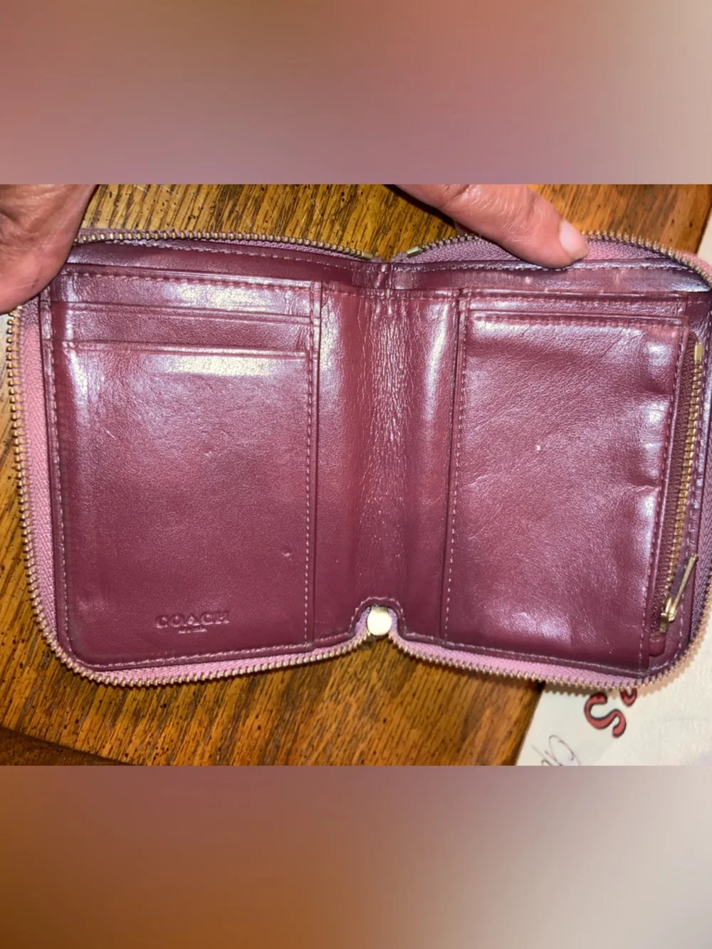 Coach Pebbled Leather Compact Zip Around Wallet with Gold Stud Accents Pink - Picture 7 of 9